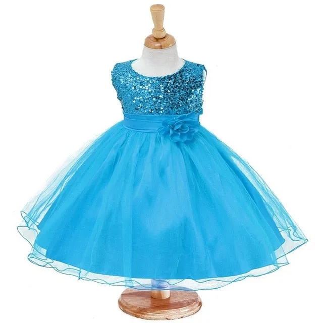 Girls Sequined Flower Princess Party Dress, Baby Girls