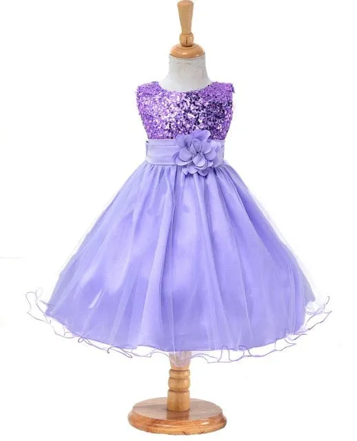 Girls Sequined Flower Princess Party Dress, Baby Girls