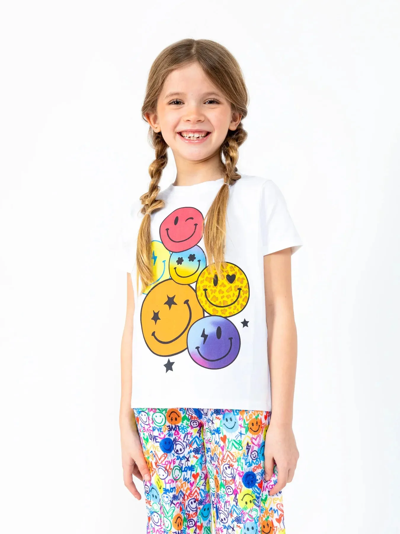 Girls S/S Smiley Faces Pajama Top