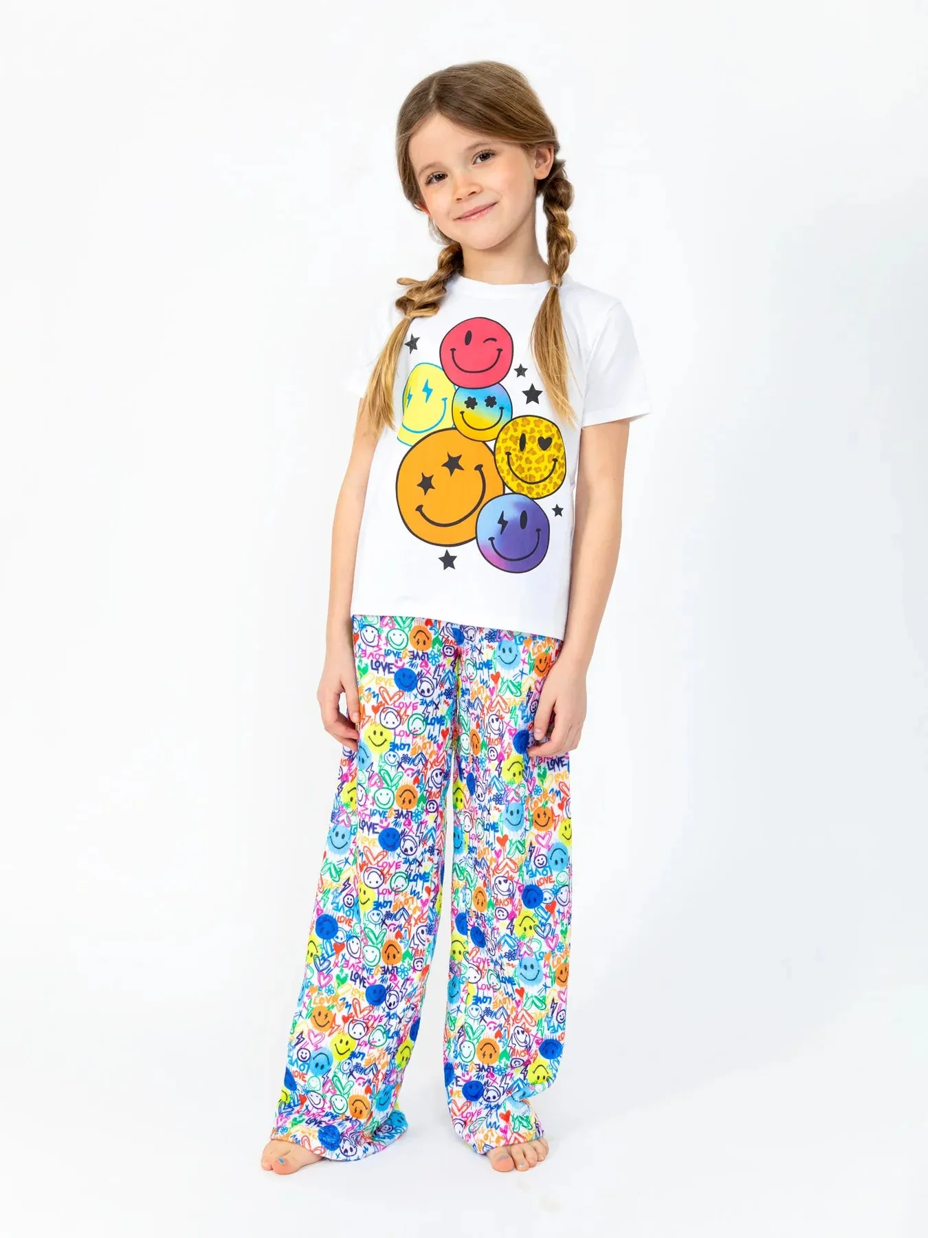 Girls S/S Smiley Faces Pajama Top