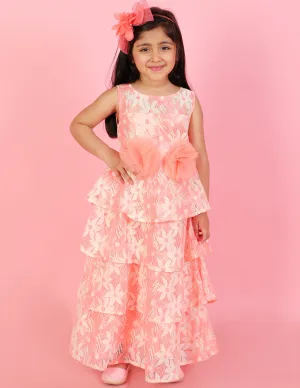Girl's Stylish Layered Gown-Orange - Lil Peacock