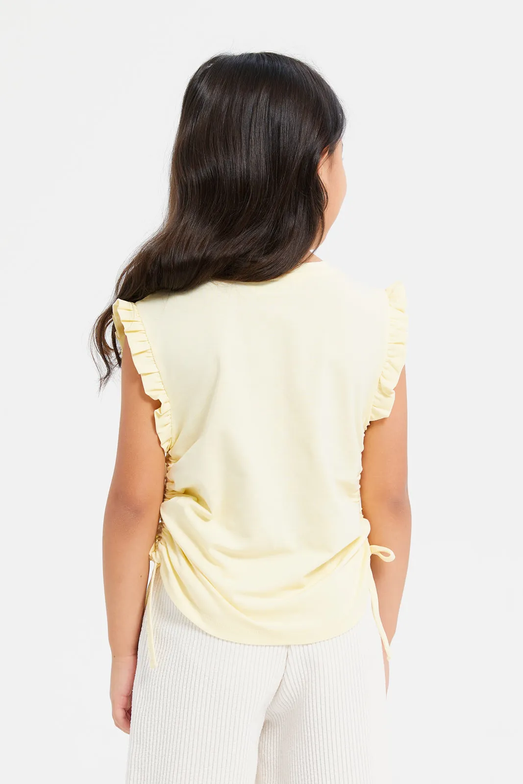 Girls Yellow Embroidered Flamingo T-Shirt