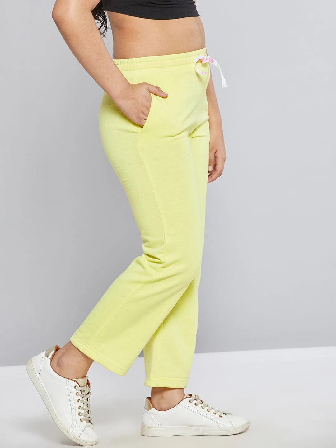 Girls Yellow Fleece Brand Drawstring Track Pants - Lyush Kids