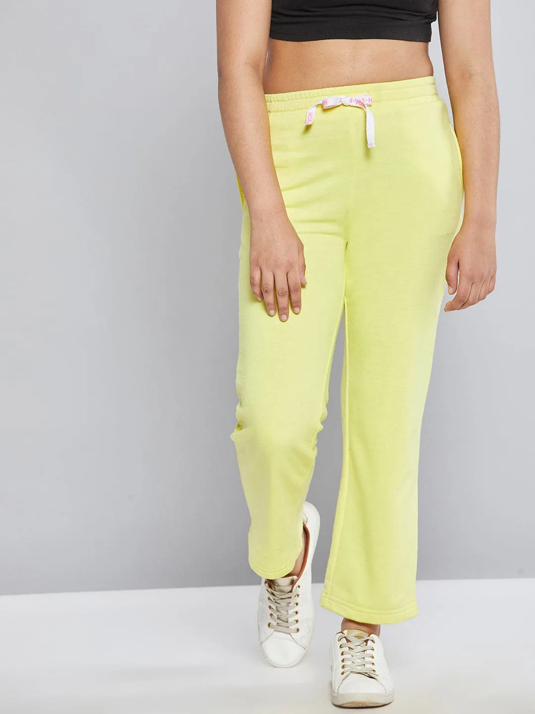 Girls Yellow Fleece Brand Drawstring Track Pants - Lyush Kids