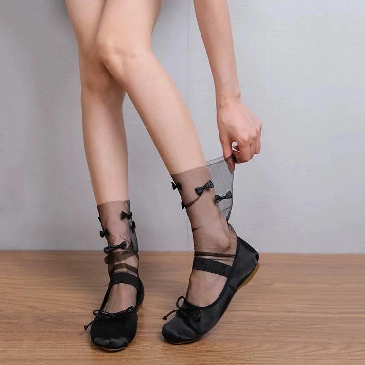 Glass Silk Bow Mesh Socks