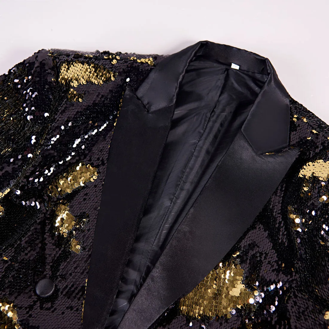Gold Black Glamour Sequins Tuxedo Style Men Costume Blazer