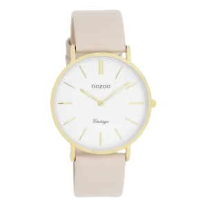 Gold coloured OOZOO watch with beige leather strap - C20392