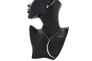Gold Metal Chain Long Fashion Necklace Jewelry Long Moon Pendant   Earring