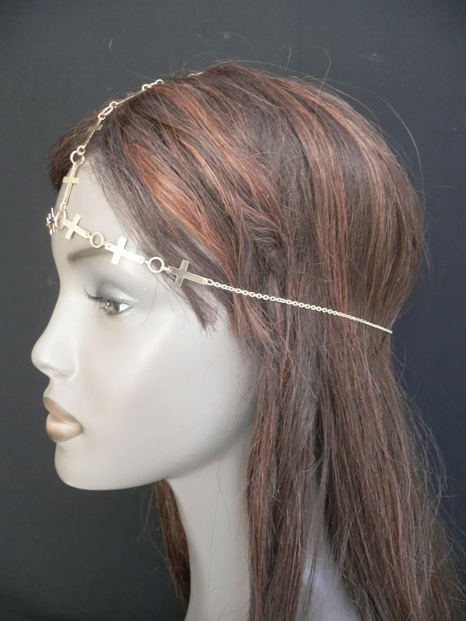 Gold Metal Head Chain Multi Small Crosses Trendy Women Beach Party