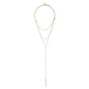 Gold Multi Layer Choker With Fine Chain Lariat