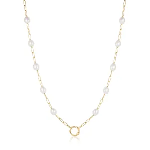 Gold Pearl Chain Charm Connector Necklace