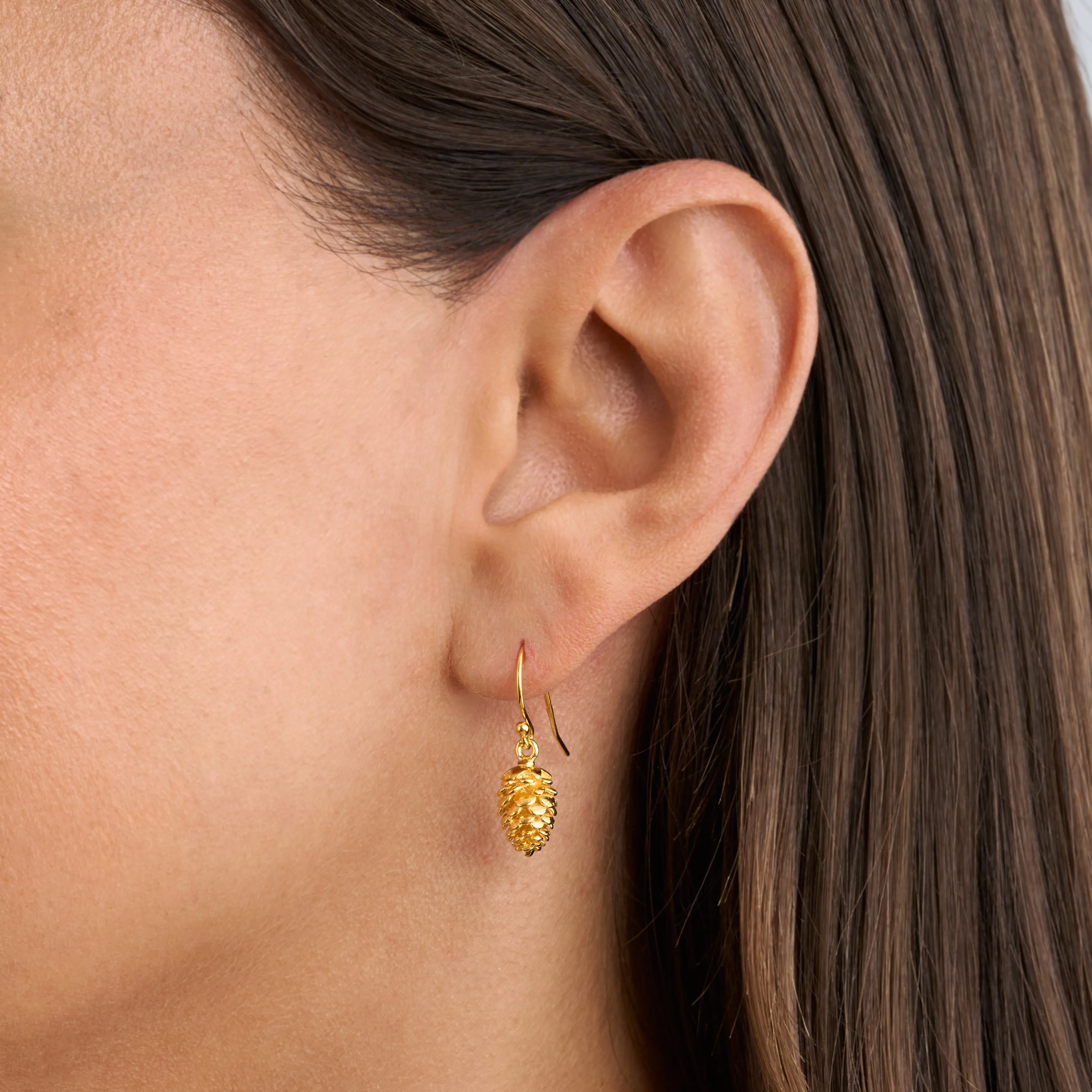 Gold Pine Cone Earrings with French Hooks