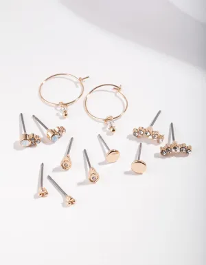 Gold Shiny Crystal Earring 6-Pack