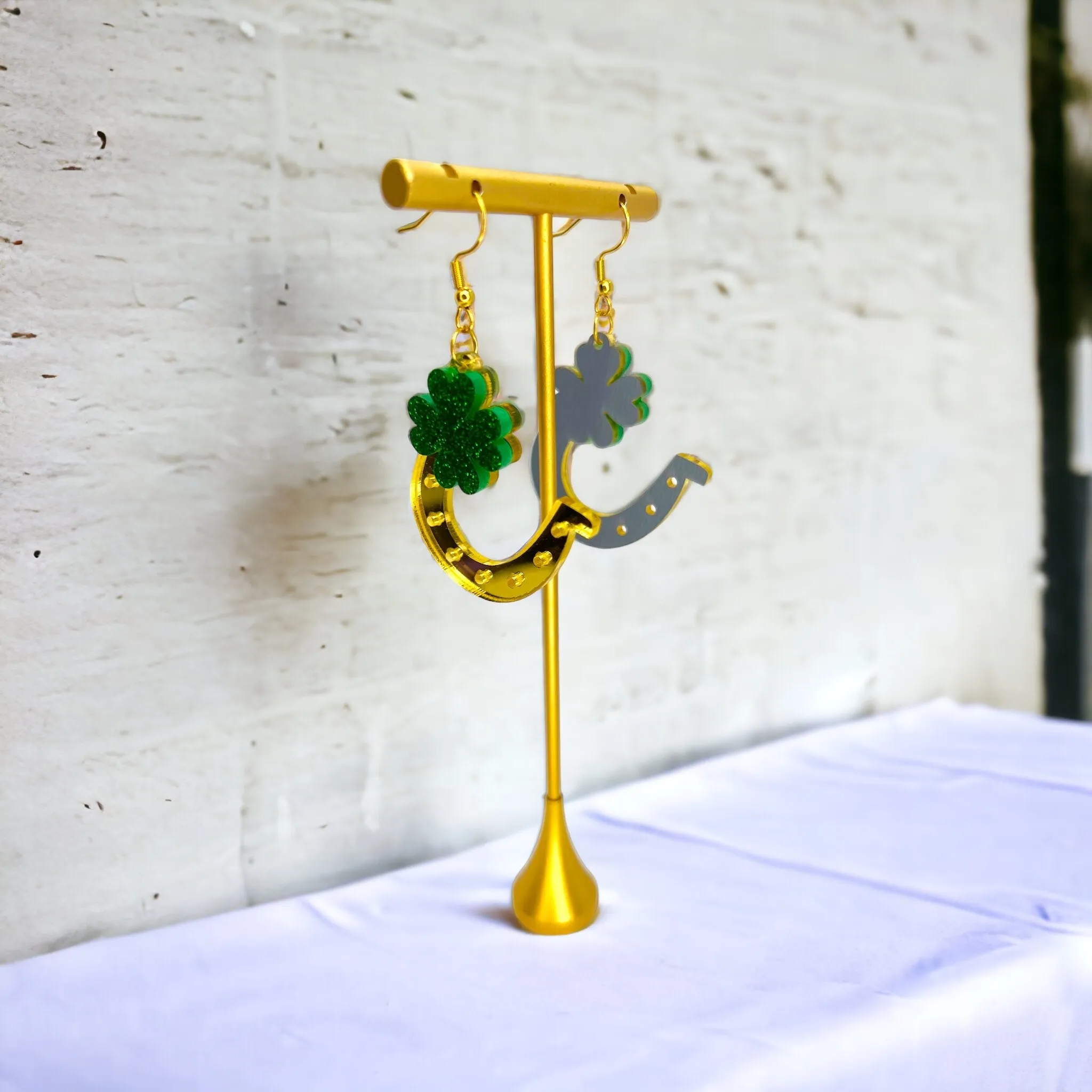 Golden Horseshoe Earrings - Lucky Charm, Clover Earrings, Saint Patrick's Day, Gold Earrings, Lucky Earrings, St. Patrick's Day