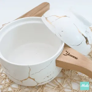 【Golden】Marble Ceramic Pot with Wood Handle 白金色雲石紋陶瓷碗 (3-5個工作天完成)