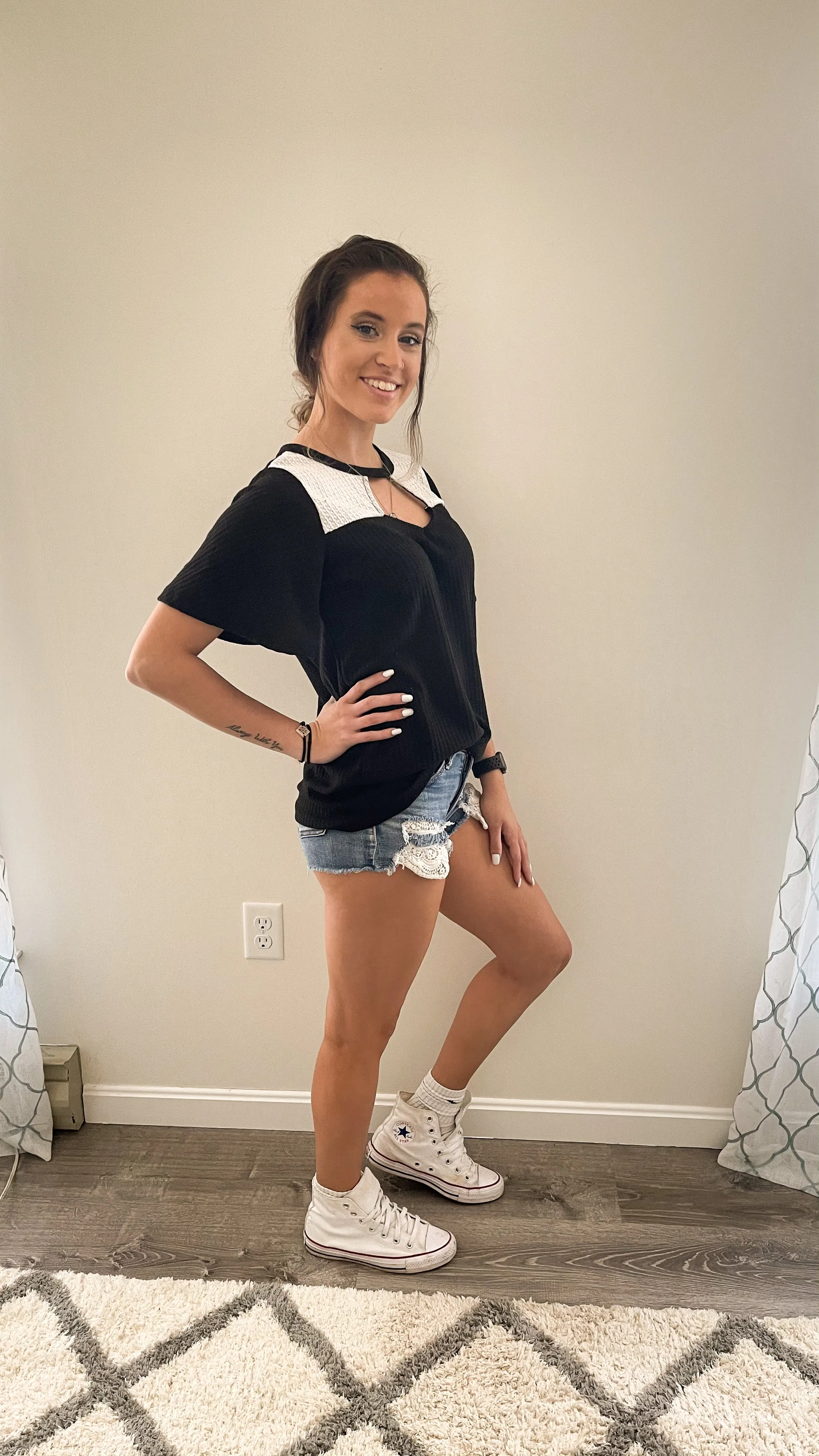 Gonna Have a Good Day Black and White Flutter Sleeve Top