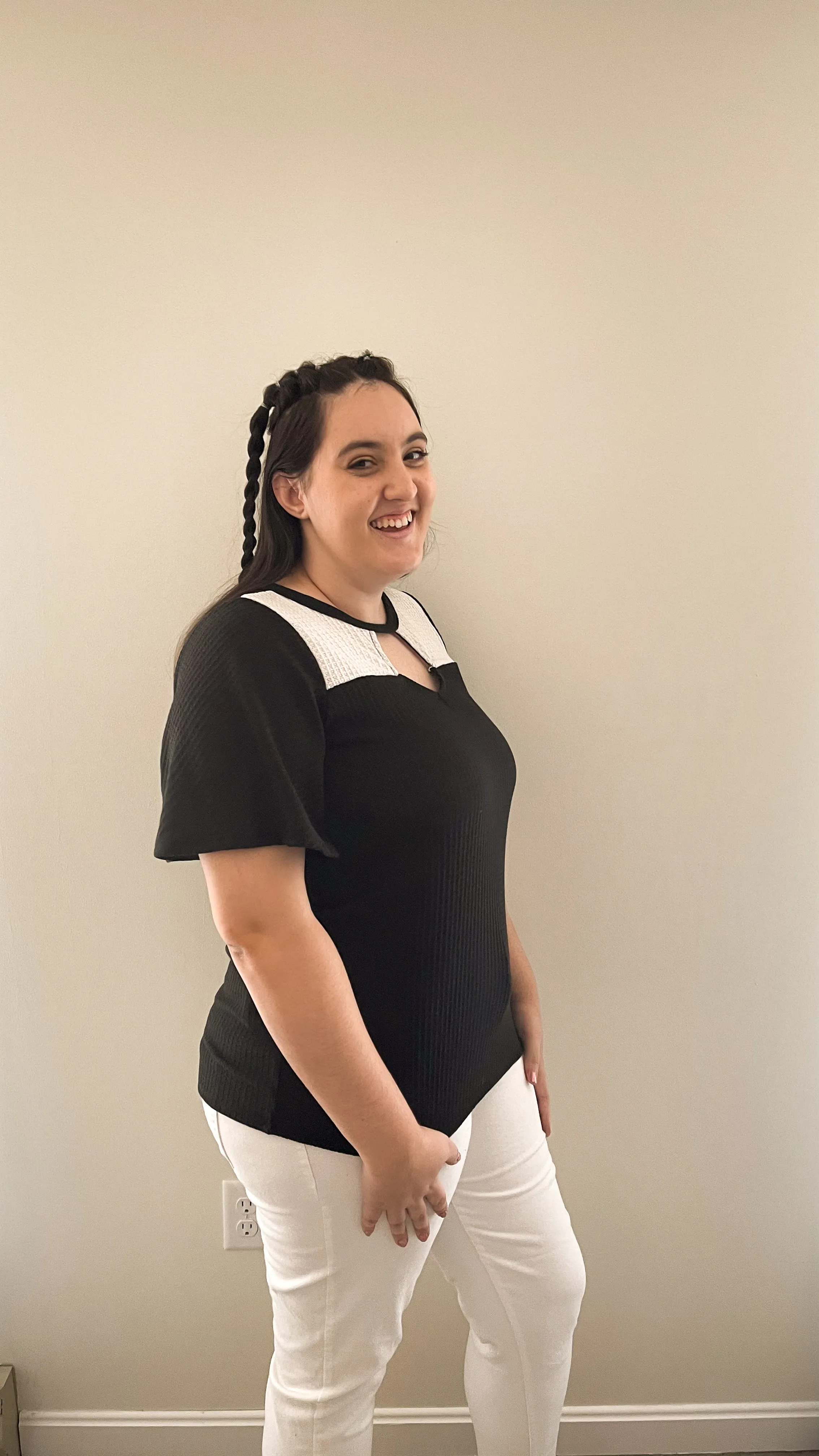 Gonna Have a Good Day Black and White Flutter Sleeve Top
