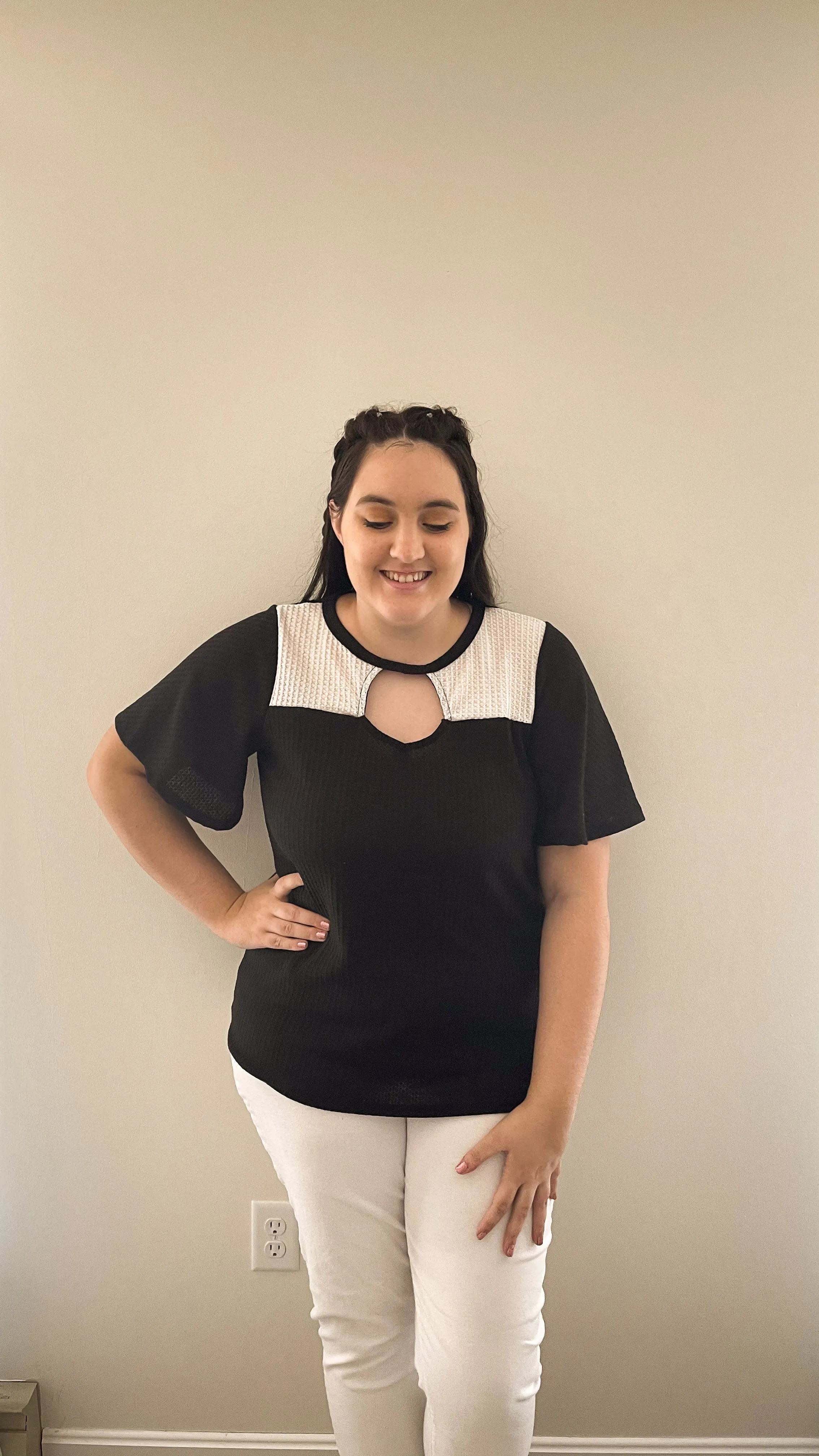 Gonna Have a Good Day Black and White Flutter Sleeve Top