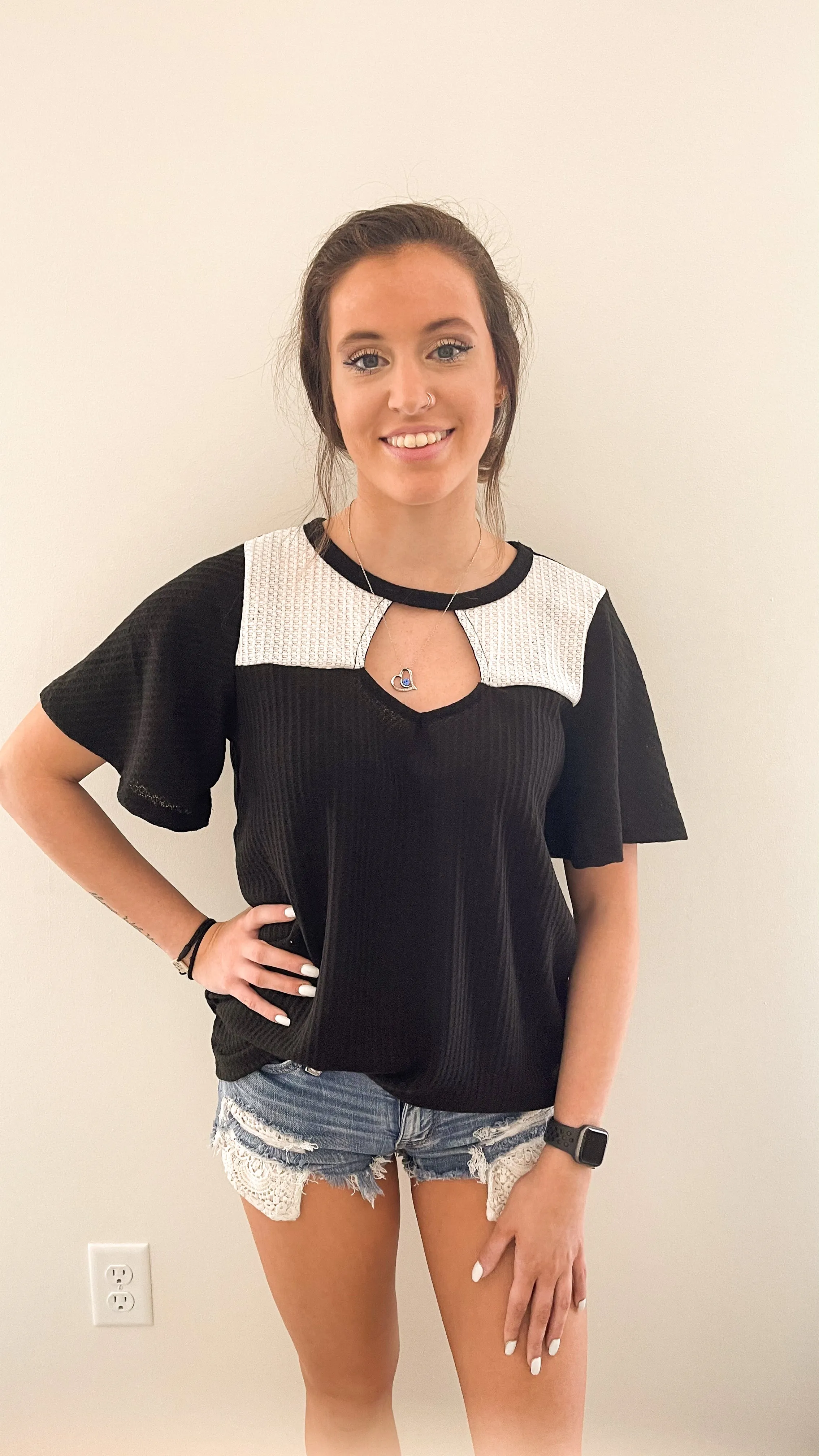 Gonna Have a Good Day Black and White Flutter Sleeve Top