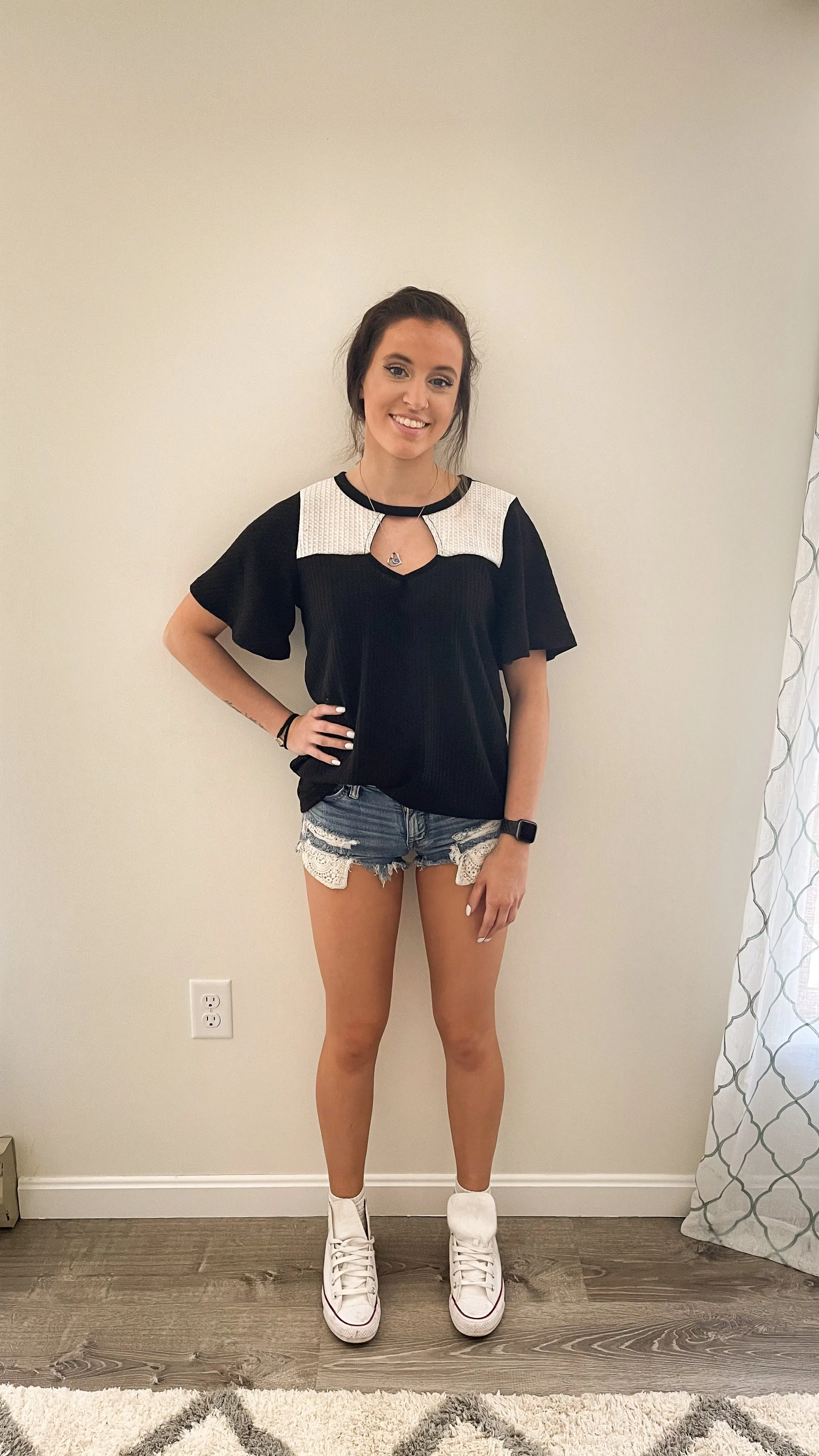 Gonna Have a Good Day Black and White Flutter Sleeve Top