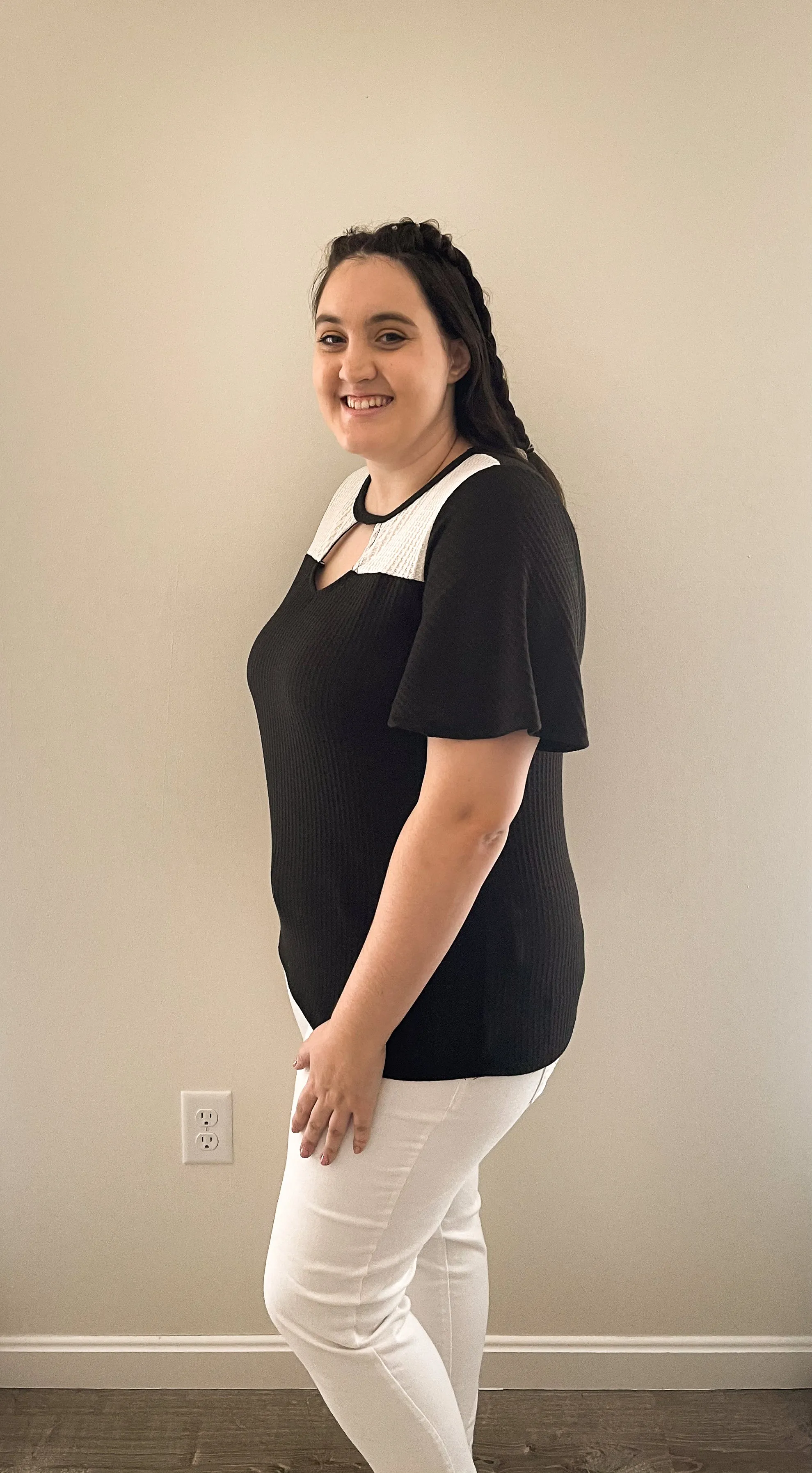 Gonna Have a Good Day Black and White Flutter Sleeve Top