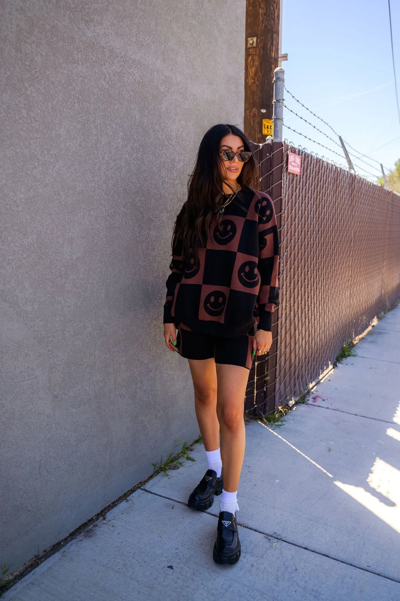 Good Time Girl Knit Short Set in Mocha Check