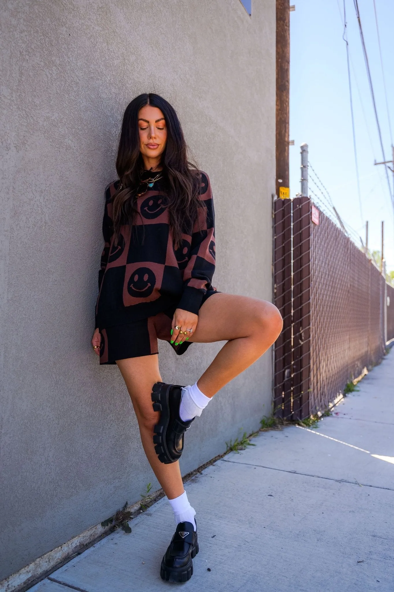 Good Time Girl Knit Short Set in Mocha Check
