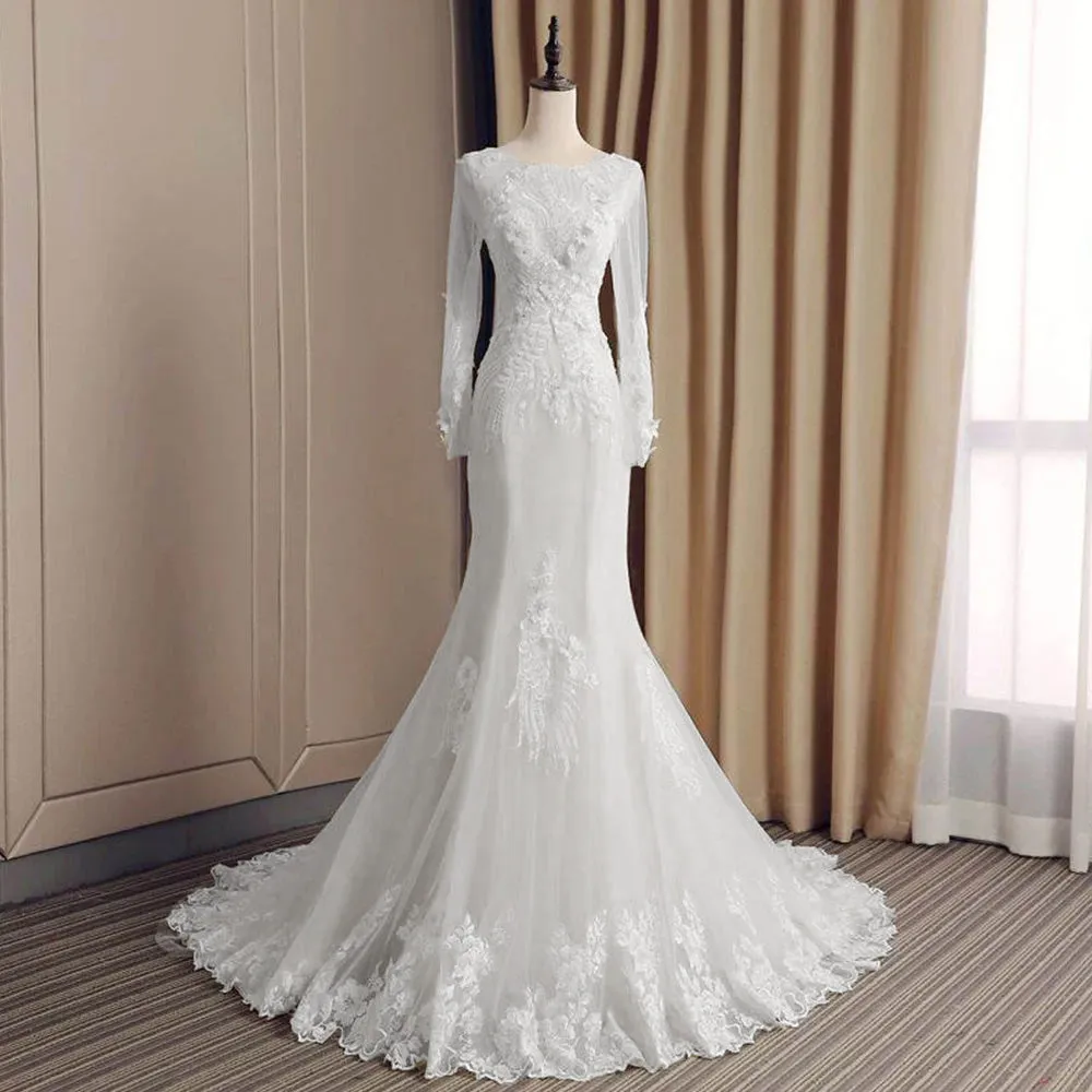 Gorgeous Long Sleeve Mermaid Wedding Dresses Vintage Bridal Gown