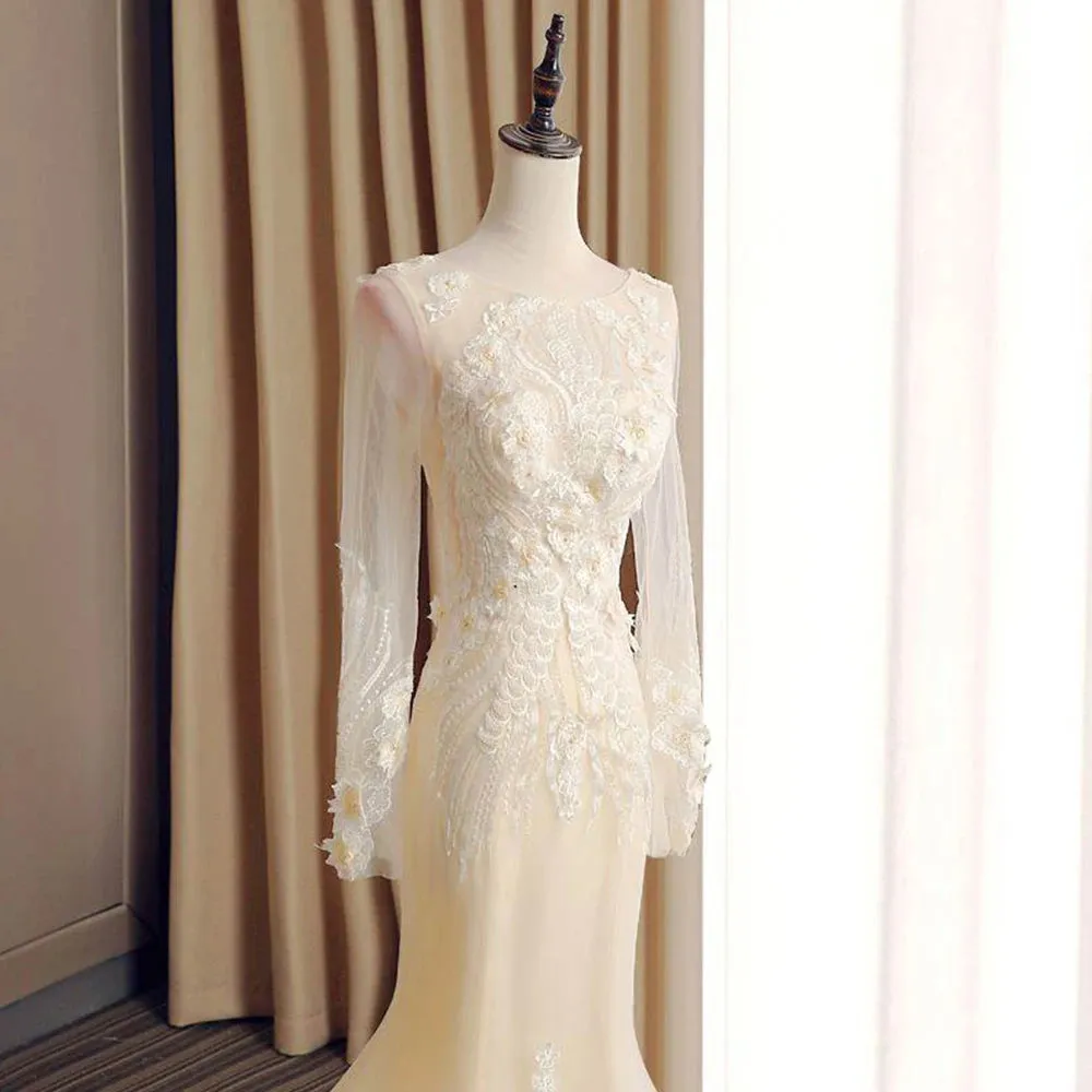 Gorgeous Long Sleeve Mermaid Wedding Dresses Vintage Bridal Gown