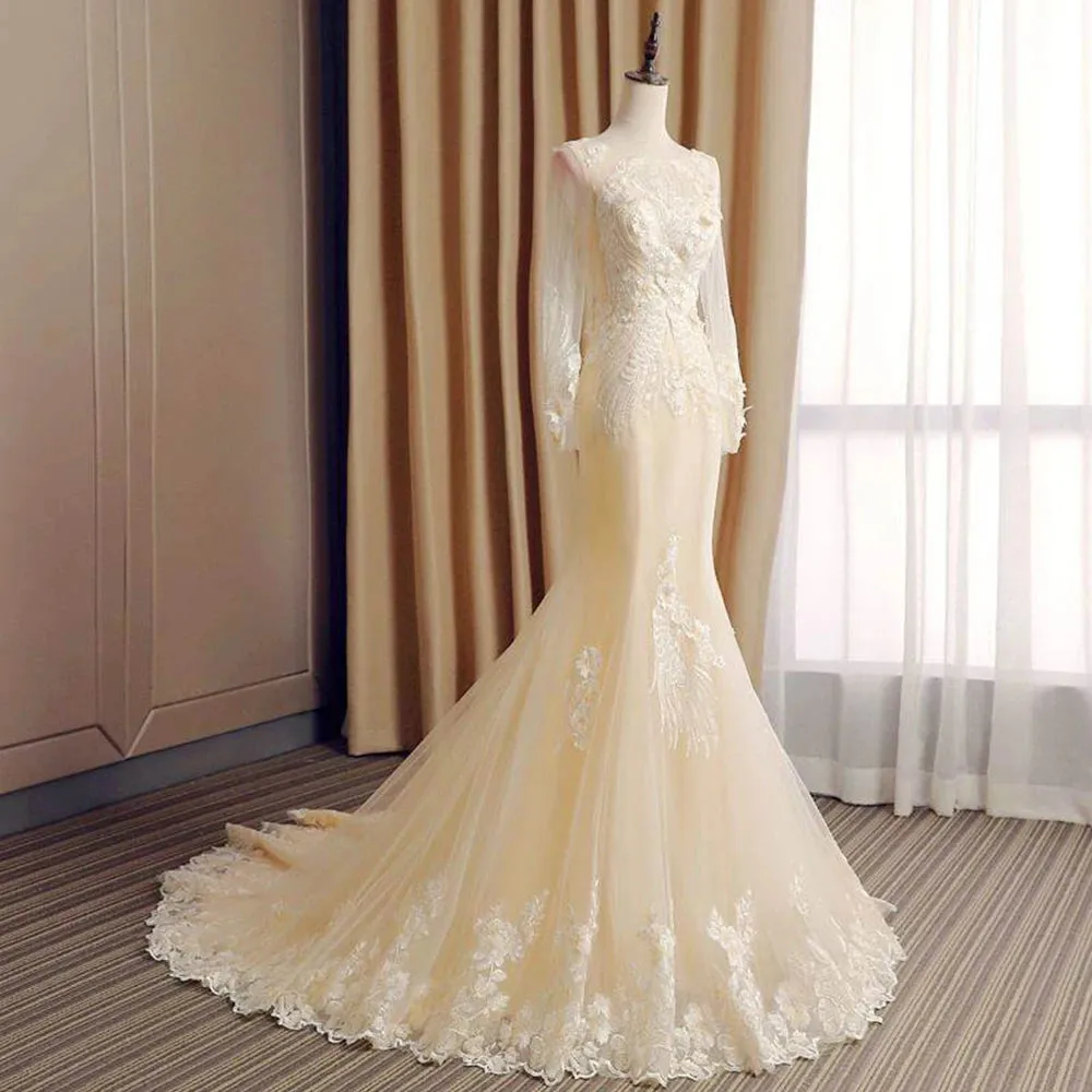 Gorgeous Long Sleeve Mermaid Wedding Dresses Vintage Bridal Gown