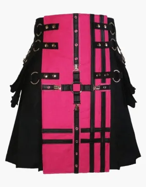 Gothic utility kilt in black and pink