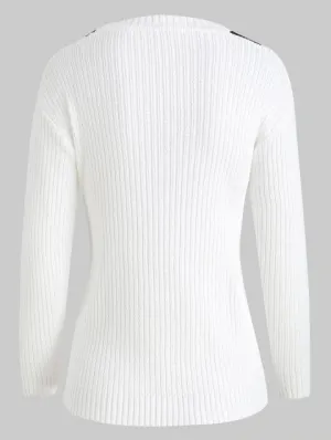 Graceful Shoulder Contrast Ribbed Sweater
