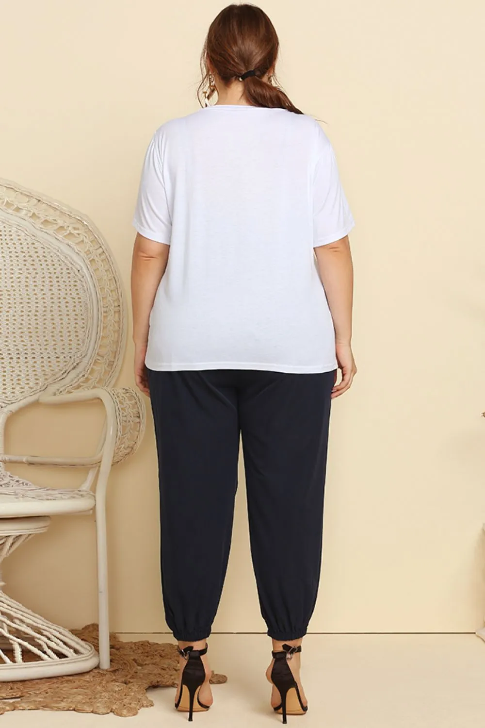 Graphic Tee and Belted Paperbag Joggers Set Plus Size