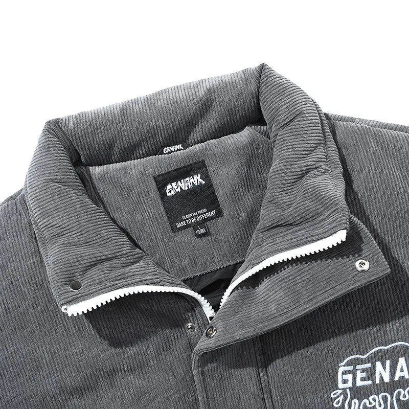 Gray Tie Dye Spliced Embroidery Padded Coat