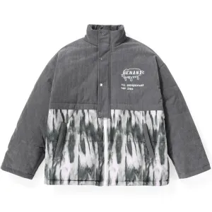 Gray Tie Dye Spliced Embroidery Padded Coat