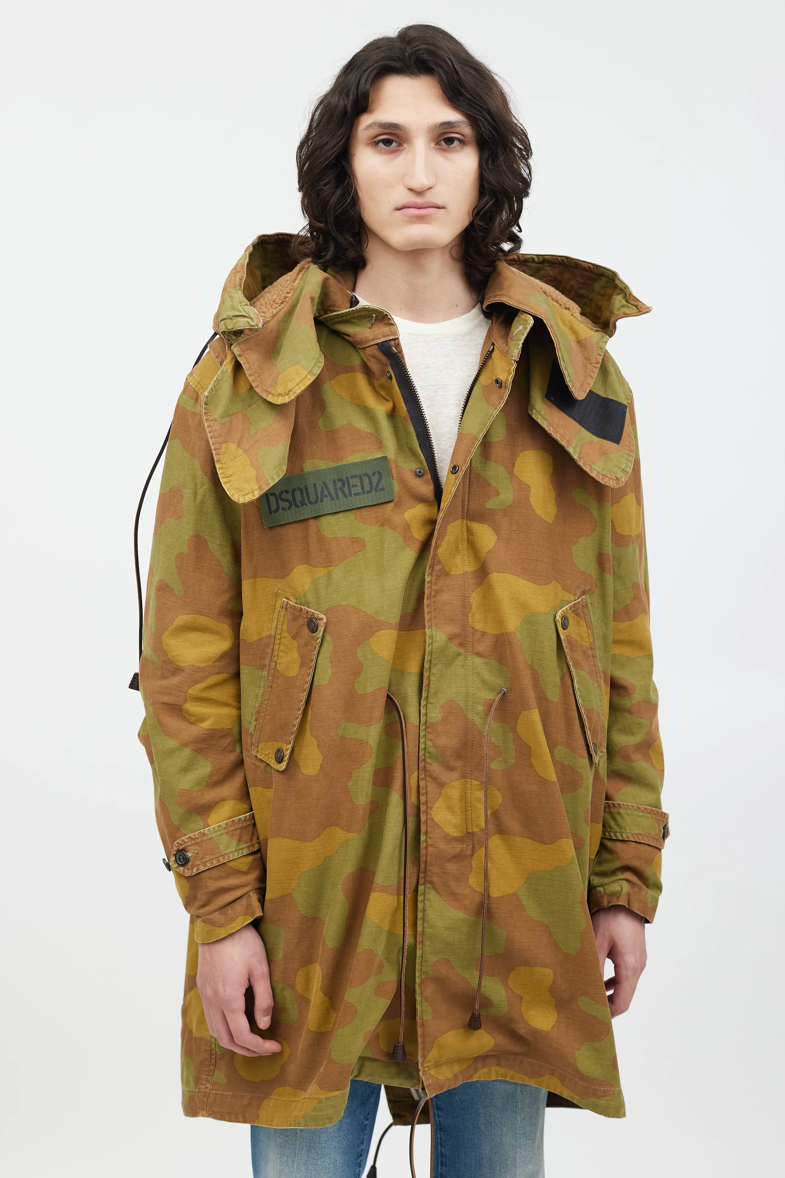 Green & Multicolour Fleece Lined Camo Coat