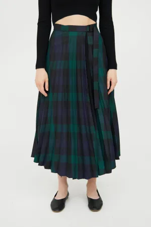Green & Navy Plaid Pleated Skirt