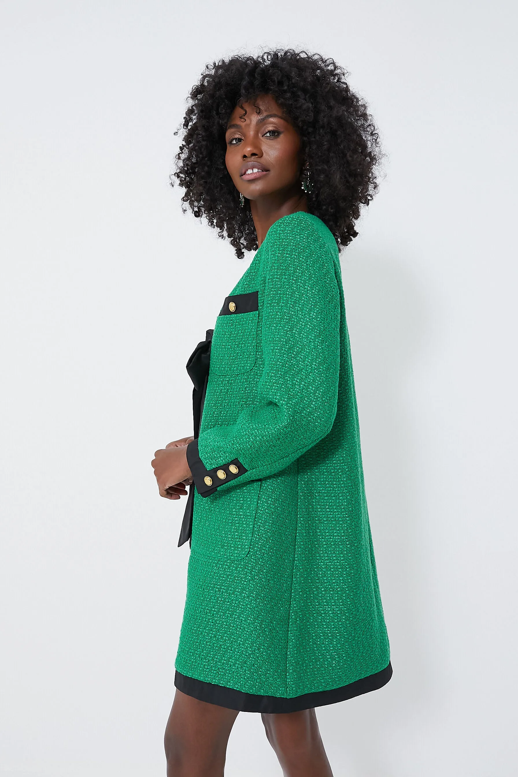 Green Coco Tweed Bow Dress