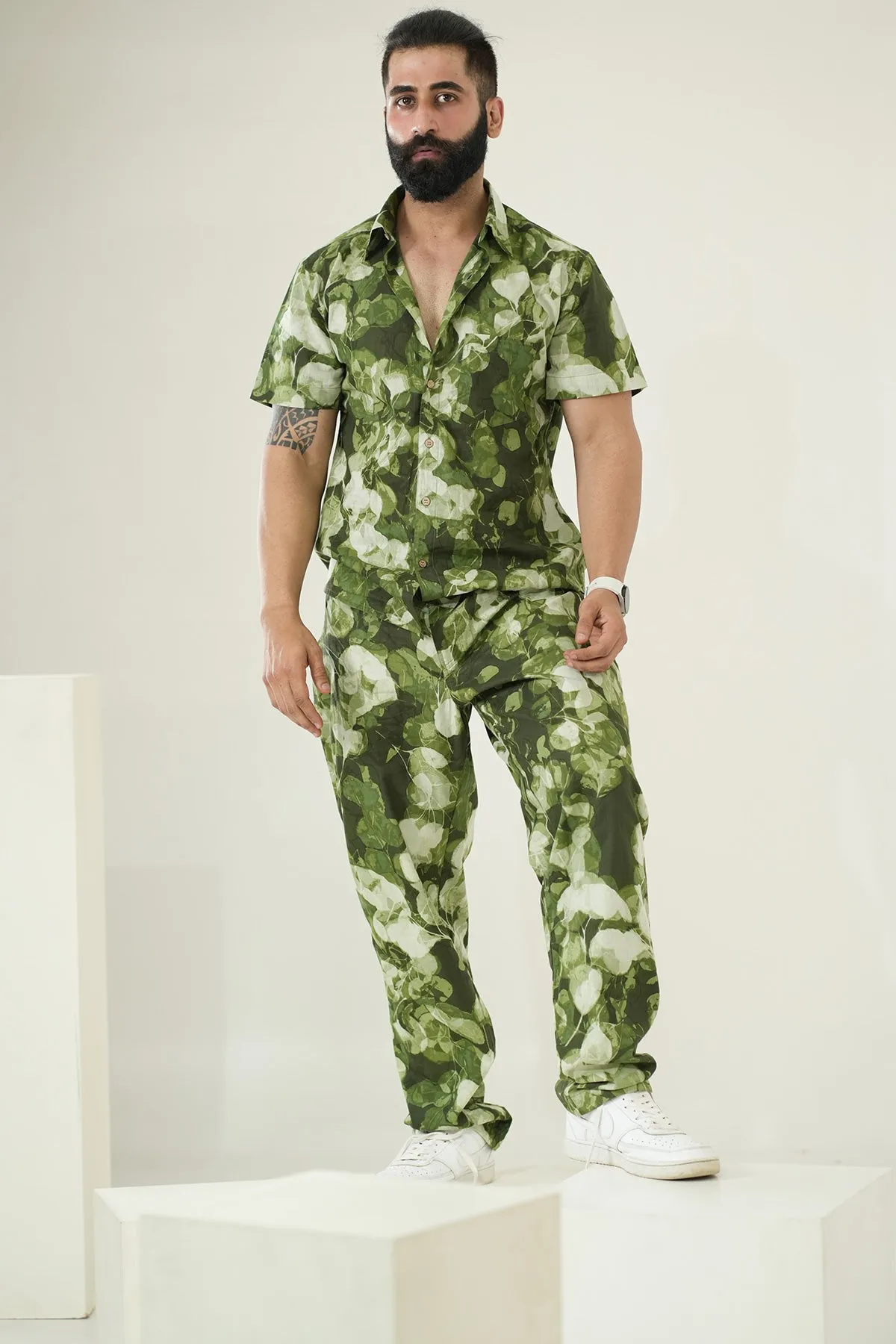 Green color pants with Leaves print | Style Matters