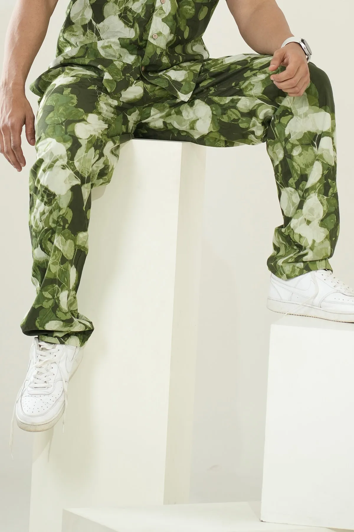 Green color pants with Leaves print | Style Matters