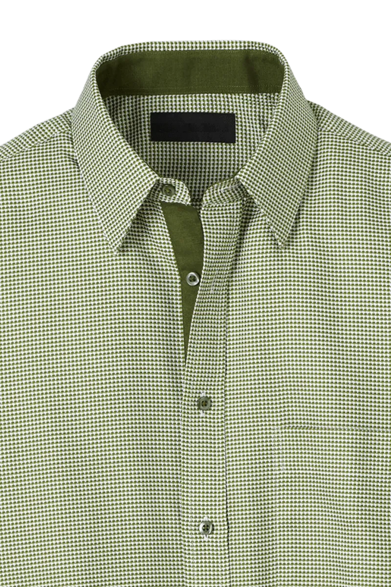 Green Cotton Houndstooth Casual Shirt