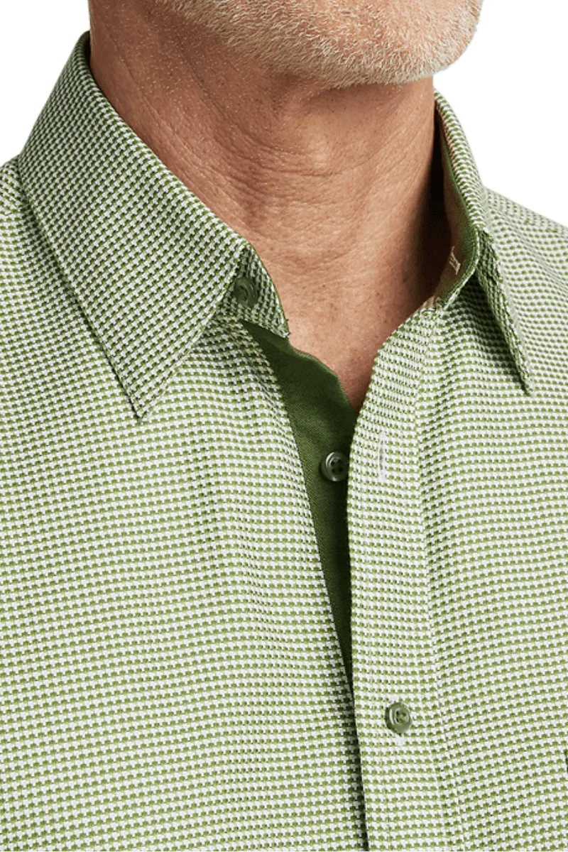 Green Cotton Houndstooth Casual Shirt
