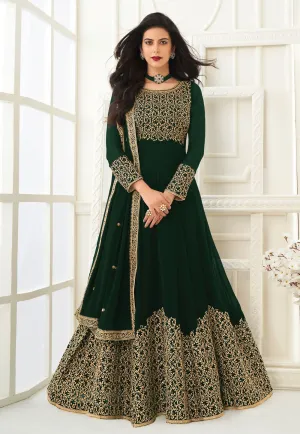 Green Faux Georgette Embroidered Anarkali Suit