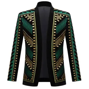 Green Gold African Style Embroidery Blazer