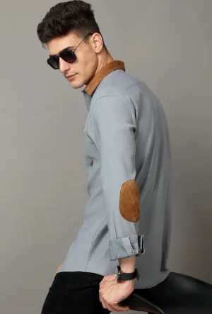 Grey Cotton Self Stripe Corduroy With Weather Constrast Shirt