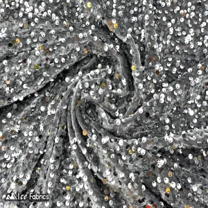 Grey Emma Stretch Velvet Fabric with Embroidery Sequin