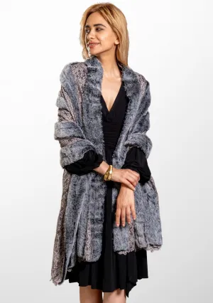 Grey Floral Lace Scarf With Two-Tone Grey Faux Fur Panels