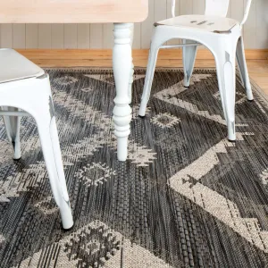 Grey Textured Flatweave Aztec Indoor Outdoor Area Rug - Bartlett
