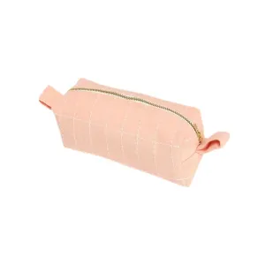 Grid-Stitch Toiletry Pouch Pencil Case - Pink