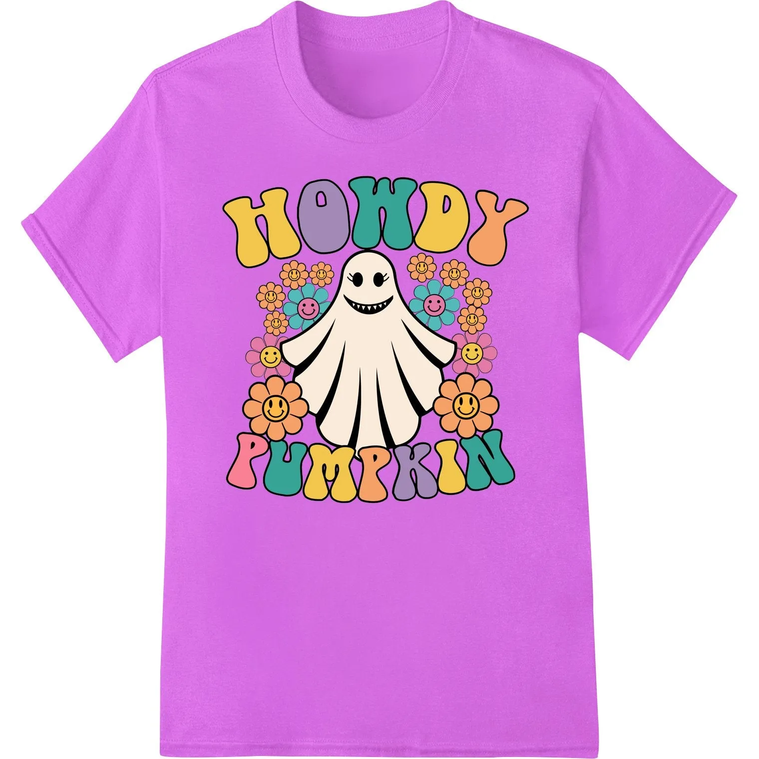 Groovy Ghost: Colorful Halloween DTF Print Heat Transfer